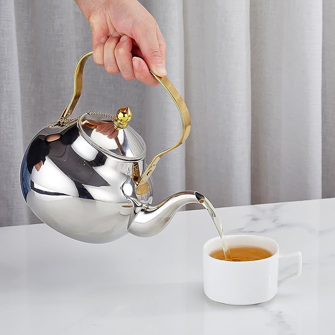 SANQIAHOME 1.6 Quart Stainless Steel Teapot With Infuser,Tea Kettle For Stove Top Minimalist Style