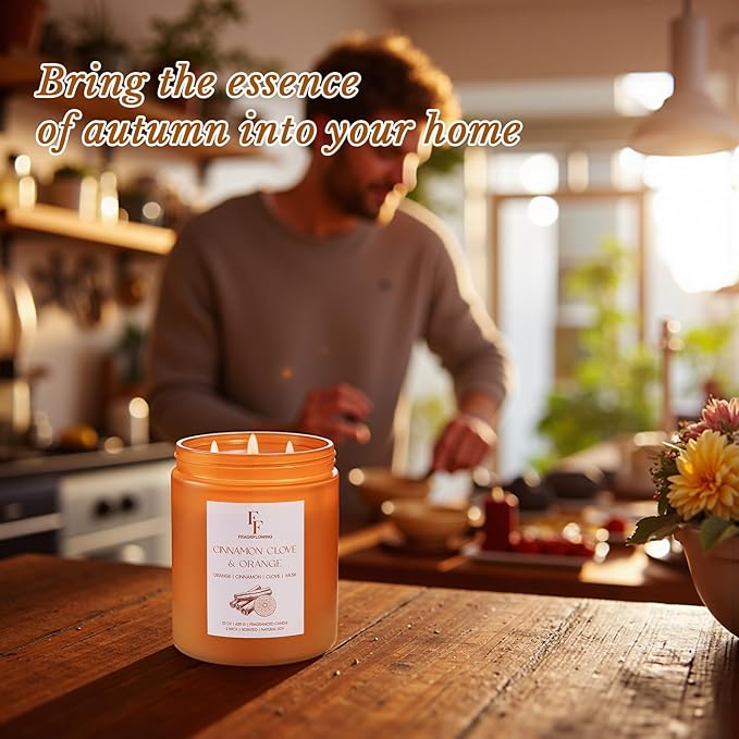 Large Fall Candle Cinnamon Clove Scented, 3-Wick 22oz Long Lasting Scented Candle, Natural Soy Wax Aromatherapy Candle for Home, Autumn Candle Gifts for Women Men - Bloomnest