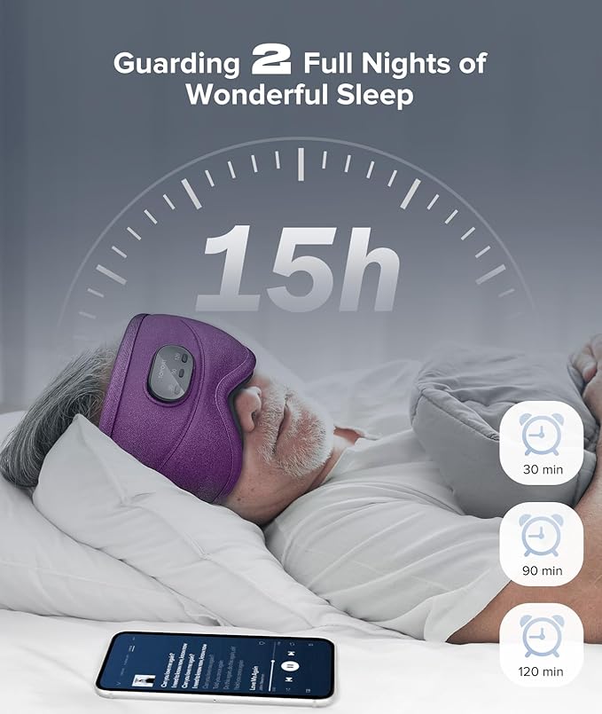 TOPOINT Sleep Mask with Bluetooth Headphones, 3D Eye Mask for Sleep Headphones with White Noise, Total Blackout, 5.4 Bluetooth, Timer, 15 Hours for Women Men, Travel, Meditation, Nap, CPAP Users - Bloomnest