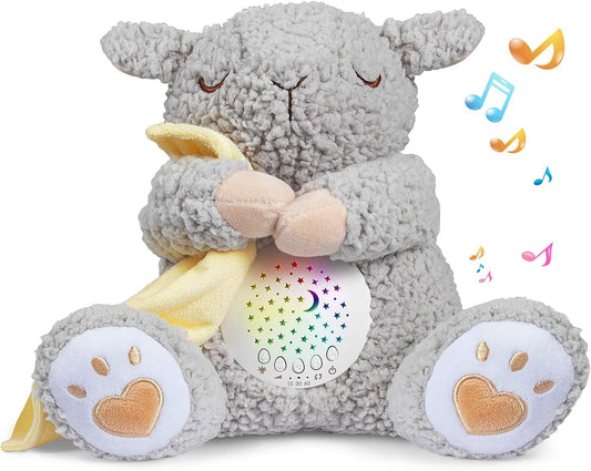 BEREST Baby White Noise Machine Stuffed Animal Toy, Mom's Heartbeat Lullabies Sheep Sleep Soother, Nursery Decor Night Light Projector, Toddler Crib Sleeping Aid, Babies Shower Gifts Portable