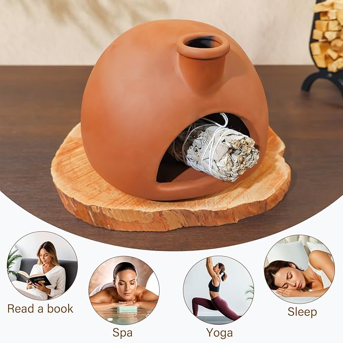 Large Handmade Terracotta Palo Santo Holder - Chiminea Incense Dish with Chimney, Cone Burner for Sage, Ideal for Meditation, Zen, Yoga, Spa | Aromatherapy, Mindfulness, Altar Decor Gift MOUGIGI