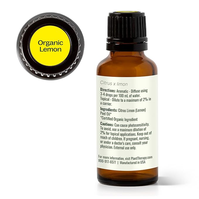Plant Therapy Organic Lemon Essential Oil 100% Pure, USDA Certified Organic, Undiluted, Natural Aromatherapy, Therapeutic Grade 30 mL (1 oz) - Bloomnest