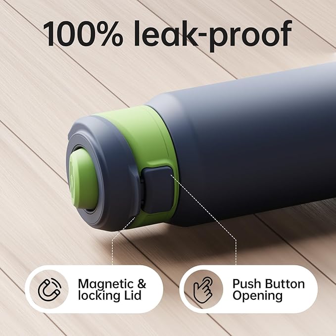 Insulated Magnetic Water Bottle - Reusable Stainless Steel Bottle with MagSafe Compatible Phone Holder -Keeps Cold for 24 Hours - Perfect for Gym, Sports, and Travel- Navy Blue 32oz Magcheer