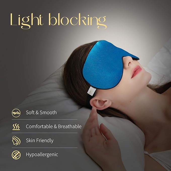 ZIMASILK 100% Natural Silk Sleep Mask Blindfold,Adjustable Super-Smooth Soft Eye Mask for Sleep with Bag (Methyl Blue) - Bloomnest