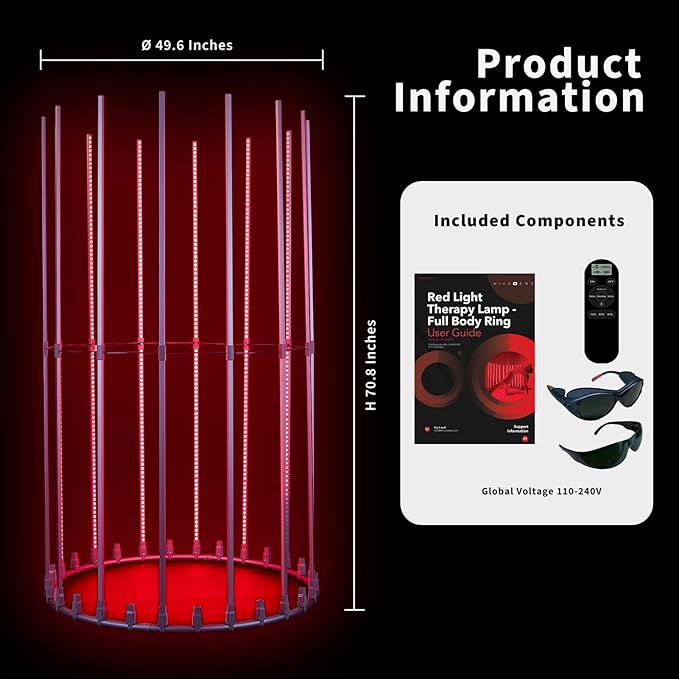 360° Full Ring Red Light Therapy Lamp, Full Body Infrared Light 660nm+850nm (2x850+1x660) for Face & Body, Head-to-Toe Coverage, Stable Frame MicroENE