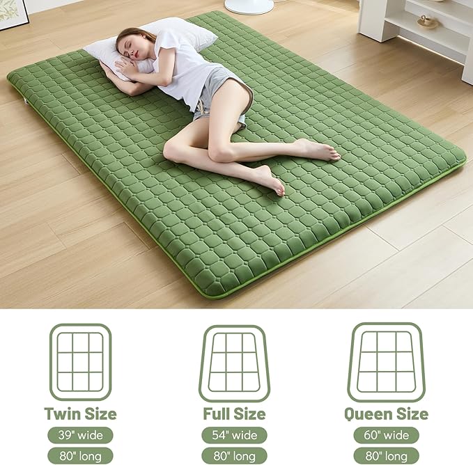 Japanese Floor Mattress Queen, Anti-Slip Japanese Futon Foldable Tatami Mat for Guests, Green - Bloomnest