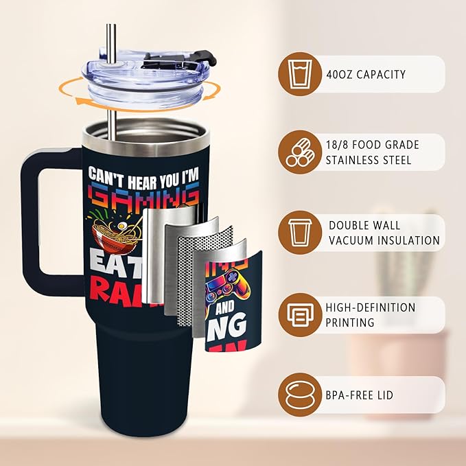DUUV Gamer Gifts for Christmas, Gamer Tumbler 40 Oz, Gaming Gifts for Men Boys Kids Teen Son Adults, Gaming and Ramen Design, Birthday Gift for Gamers Lovers, Fun Game Room Decor Gift Ideas, 1PCS - Bloomnest