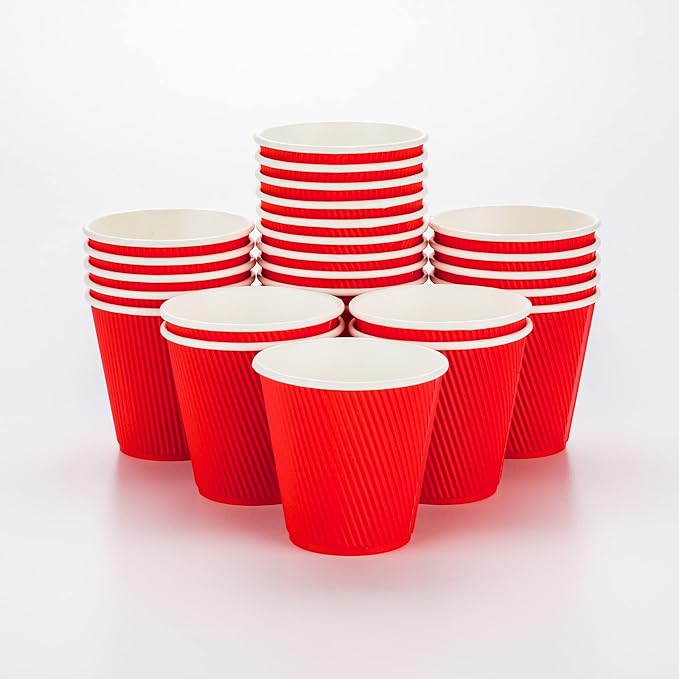 Restaurantware 8 Ounce Double Wall Disposable Coffee Cups, 500 Insulated Red Paper Tumblers with Ripple Wall Design, Lids Sold Separately for Hot Drinks like Tea, Hot Chocolate, and More - Bloomnest