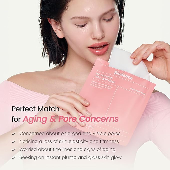 BIODANCE Bio-Collagen Real Deep Mask, Hydrating Overnight Hydrogel Mask, Pore Minimizing, Plumping, Elasticity Improvement, Korean Skin Care, Valentines Day Gifts for Her | 1.19oz(34g) x 16ea - Bloomnest