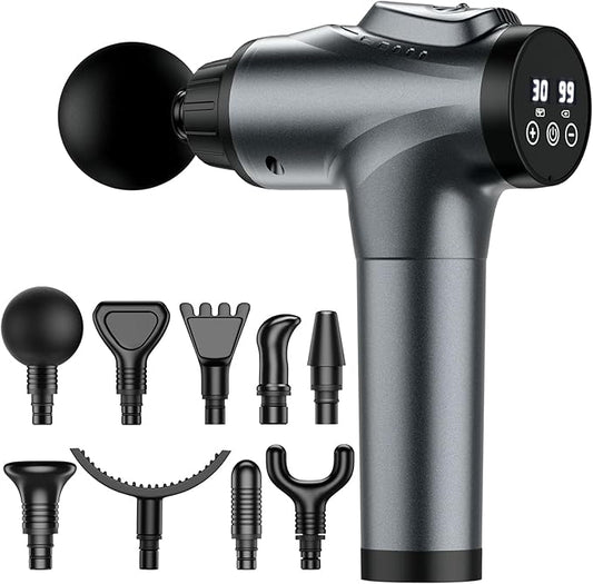 Massage Gun, Muscle Massage Gun for Athletes Handheld Electric Deep Tissue Back Massager, Percussion Massage Device for Pain Relief with 30 Speed Levels 9 Heads - Bloomnest