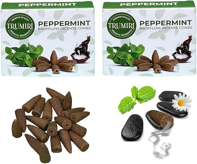 Peppermint Backflow Incense Cones - Total 60 Incense Cones Waterfall - Six Packs of 10 Incense Backflow Cones - Waterfall Inscent Cones - Incense Waterfall Cones