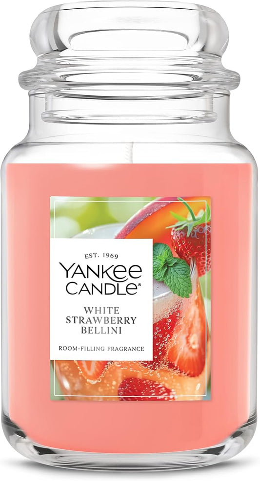 Yankee Candle White Strawberry Bellini Scented Candle, 22oz Large Jar with up to 150 Hour Burn Time, Giftable - Bloomnest
