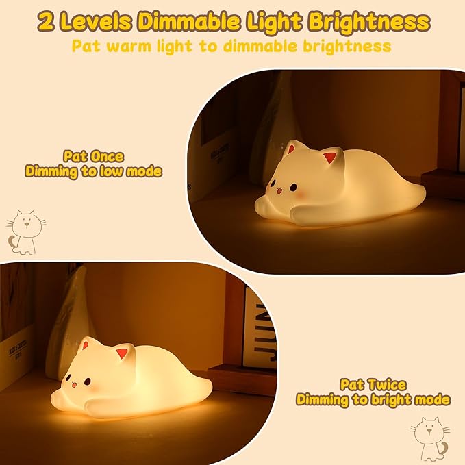 Tremdwoto Cat Night Light for Kids,Cute Colorful Night Light Baby Girl Squishy Night Lights Lamp 1/3 Hour Timer Kitty Light Dimmable Nursery Lamp Nightlight,Kids Room Decor，Gifts for Girls and Boys - Bloomnest