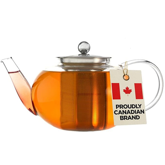 GROSCHE - Joliette Borosilicate Glass Teapot with Stainless Steel Infuser - 5 Cup Glass Teapot with Removable Strainer for Loose Leaf & Herbal Tea, Dishwasher Safe, 42 oz