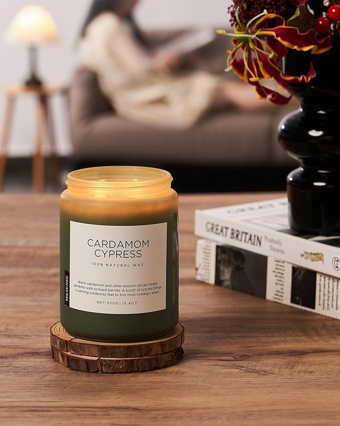 M&SENSE Spice Cardamom Cypress Large Soy Candles for Home Scented 2 Wick Large Soy Natural Candles 19.4oz 110 Hours Long Lasting Slow Burning, Christmas Holiday Woody Scented Winter Gifts - Bloomnest