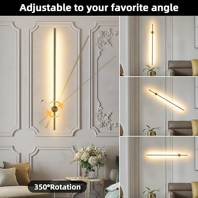 Battery Operated Wall Sconce USB Rechargeable Sconces, 39.3" Brushed Gold Wireless Wall lamp Set of 2, 3000K-6000K & Dimming with Remote Control, LED Wall Lights for Living Room, Bedroom - Bloomnest