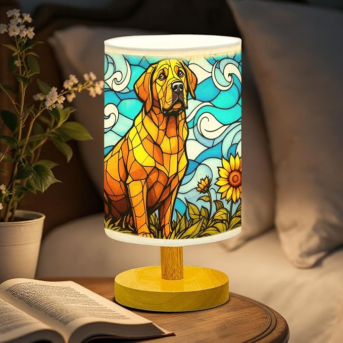 Labrador Retriever Table Lamp LED 3-Color Pressed Bedside, Dog Shade Lamp with Wood Base for Bedroom Living Room Desk Office - Bloomnest
