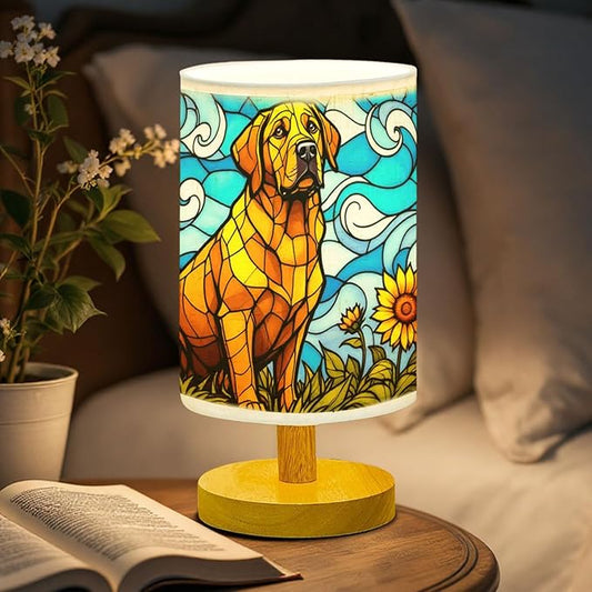 Labrador Retriever Table Lamp LED 3-Color Pressed Bedside, Dog Shade Lamp with Wood Base for Bedroom Living Room Desk Office - Bloomnest