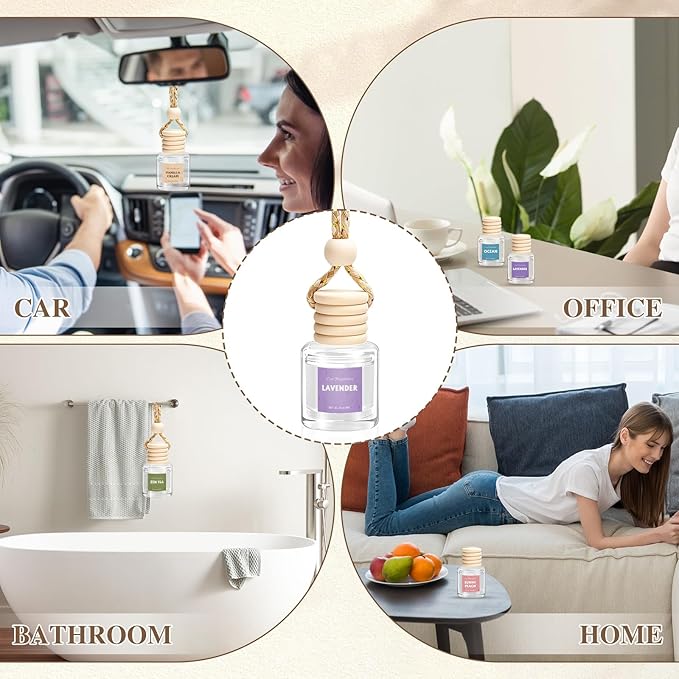 AROIC Car Air Freshener, 18 Pack Long Lasting Hanging Car Air Freshener Diffuser Set for Women & Men, 6 Scents Essential Oil Vehicle Aroma Fragrance Valentines Day Gift (8ml Each) - Bloomnest
