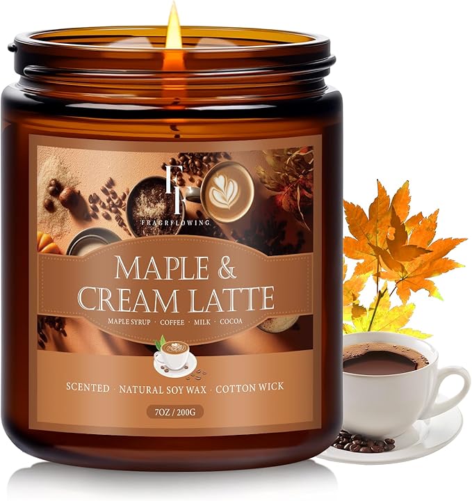 Fall Candle, Maple & Cream Latte Scented Candles for Home, Natural Soy Autumn Candle Aromatherapy Candle, 7 oz Jar Candles Fall Gifts for Women Men - Bloomnest