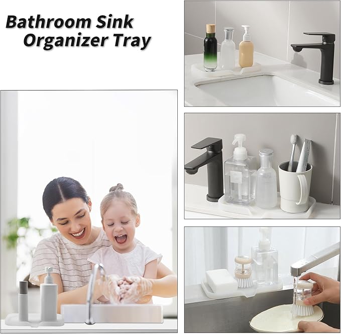 Silicone Bathroom Soap Dishes with Drain Spout-Bathroom and Kitchen Sink Organizer,Sponge Holder,Dish Soap Tray,Perfect for Dispenser,Scrubber,Bottle,Cup on Counter Translucent 9.6"×5.3" - Bloomnest