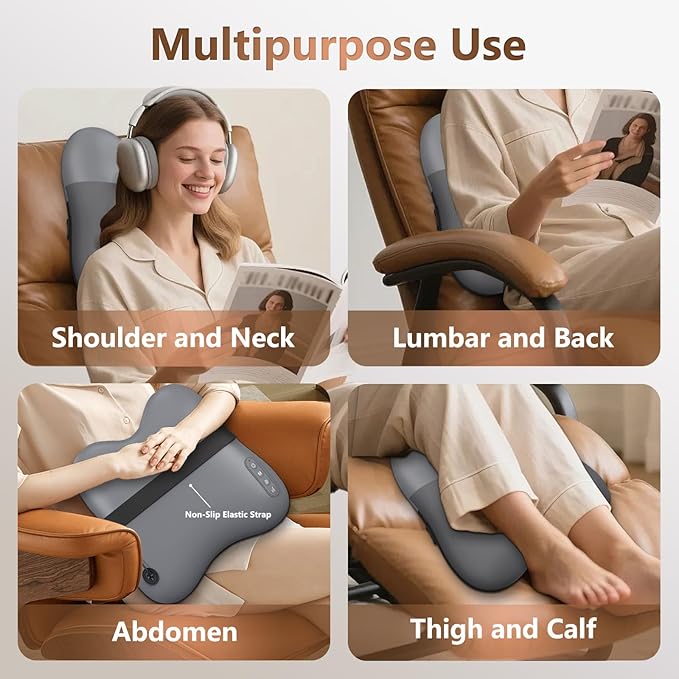 belhope Shiatsu Back Massager with Heat,Percussion Massage Cordless Back Massage for Pain Relief Deep Tissue.4D Kneading Massage,Gift for Men Women Parents Relaxation at Christmas Office Car,Grey