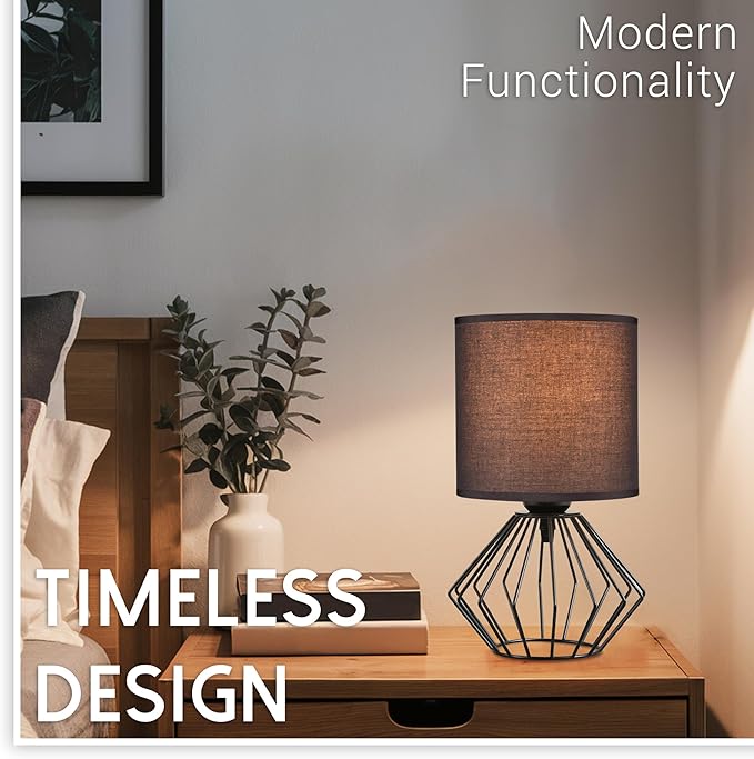 Hamilyeah Bedside Lamp, Farmhouse Table Lamps with Fabric Shade, Black Lamps for Night Stands with On/Off Switch, Modern Simple Desk Lamps for Bedroom, Living Room - Bloomnest
