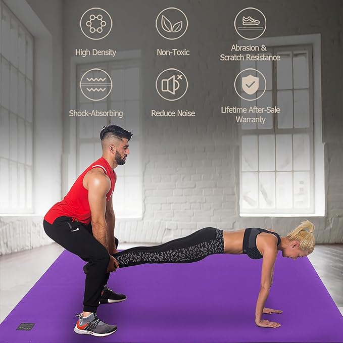 GXMMAT Large Exercise Mat 6'x4'/6'x5'/6'x6'(7mm), Thick Workout Mats for Home Gym Flooring, Extra Wide Non-Slip Durable Cardio Mat, Shoe Friendly, Perfect for Plyo, MMA, Jump Rope, Weights, Fitness - Bloomnest