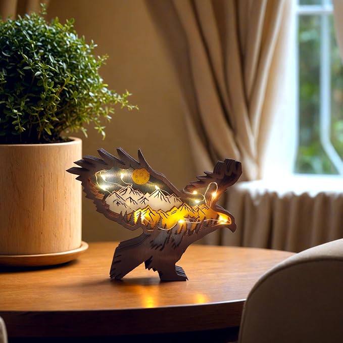 Drawelry 3D Wood Carving Animals Lamp Home Decorative, Cute Bear Family Elephant Presents Ideas Christmas Living Room Office Decor Warm LED Night Lights Gift for Friend Daughter Son Mom Dad (Eagle) - Bloomnest