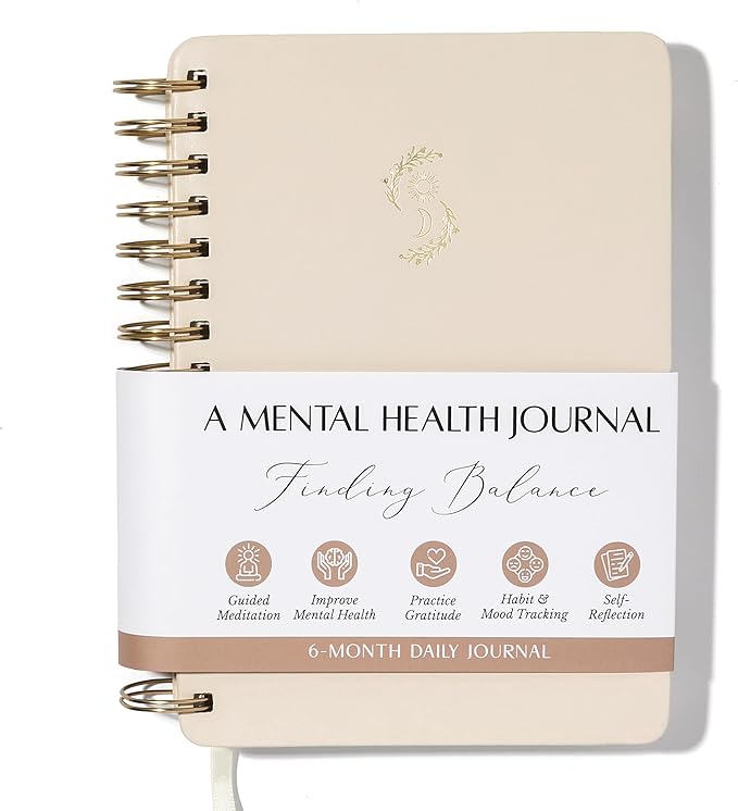 FINDING BALANCE Mental Health Journal – 6-Month Daily Journal with Prompts for Mindfulness, Self-Care & Healing – Anxiety & Depression Relief – Beige Spiral - Bloomnest