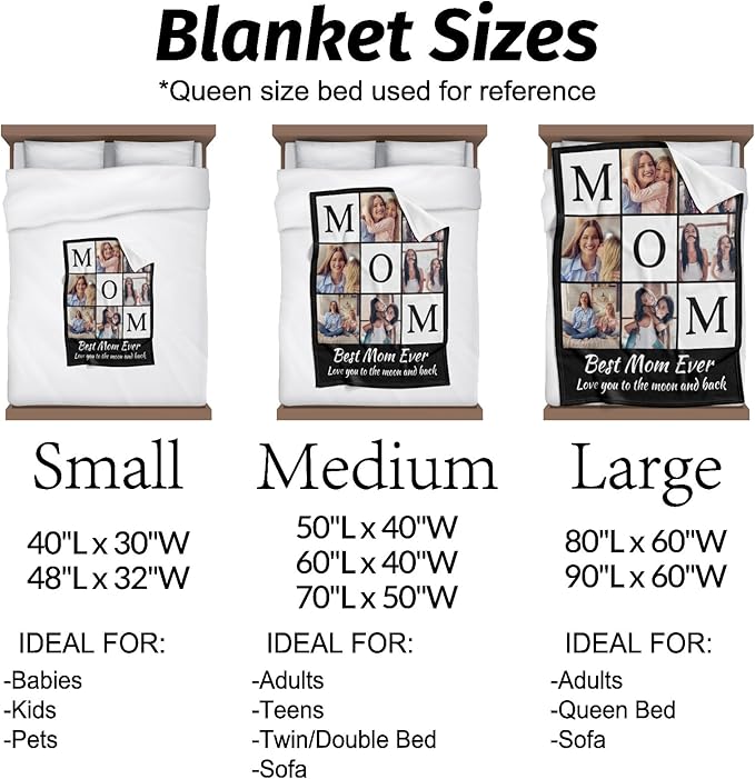 Custom Mom Blanket with 6 Photos Personalized Blanket with Pictures Customized Throw Gifts for Mom Grandma Photo Throw Blanket for Birthday Mother's Day - Bloomnest