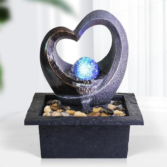 Ferrisland Tabletop Water Fountain, Zen Meditation Indoor Waterfall Fountain, Heart Shape Decoration with LED Light for Home Office Bedroom Relaxation Decor, Gift Ideas - Bloomnest