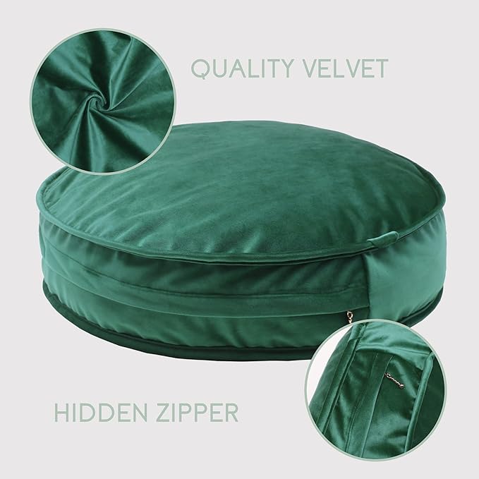 Round Floor Pillow Cover Velvet Throw Seating Pouf Yoga Meditation Cushion Plush Case Reading Room Decor Cover Only (19.7IN, Green)