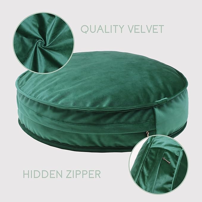 Velvet Floor Pillows Round Chair Cushion Couch Throw Pillow Soft Pouf Seat Mattress Bean Bag for Reading Nook Play Room (25.6",Green)