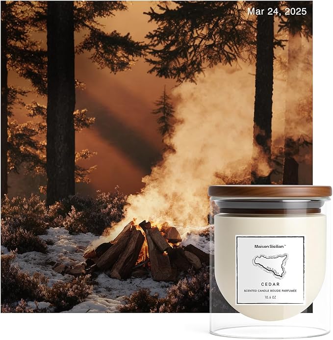 Cedar Candle by Maison Sicilian – Bold Smoky Cedar Scent with Woody & Peppery Notes, Hand-Poured Soy Wax, 65 Hour Burn | Rustic Campfire Atmosphere for Home – Unique Fragrance Gift MaisonSicilian