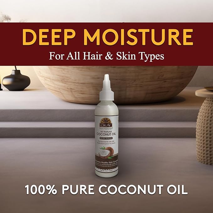Okay 100% Pure Coconut Oil for Hair & Skin - Coconut Oil for Women & Men, Perfect for Body, Face, Natural Massage Oil & Moisturizer - 4 Fl Oz Squeeze Bottle (Pack of 2) - Bloomnest