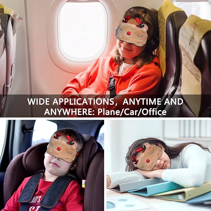 Cute Animal Sleeping Mask Sleep Mask, Xmas Reindeer Soft Plush Eye Mask for Travel Nap Funny Rudolph Blindfold Eye Cover Eyeshade for Adult Kids Girls Teens Men Women - Reindeer, Red & Brown - Bloomnest