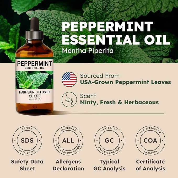KUKKA Peppermint Essential Oils - 4 Fl Oz - for Hair, Skin, Diffuser, Aromatherapy & DIY Soap Making Scent - Bloomnest