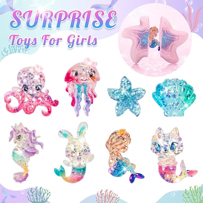 Mermaid Bath Bombs for Kids with Surprise Toys Inside, 8 Pcs Organic Natural Bubble Bath Bombs for Girls,Christmas Birthday Gift for 3 4 5 6 7 8 Year Old Girl,Princess Bath Bomb Kit with Mermaid Toys - Bloomnest
