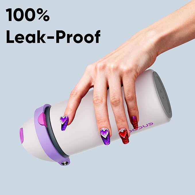 Insulated Water Bottle with Straw - Encool Stainless Steel Water Bottle with Push Button Lid, Leak-Proof & BPA-Free, Keeps Cold for 24 Hours for Sports, Travel, Gym (18 oz, Oyster Pink) ENCOOL