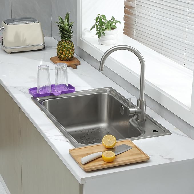 Silicone Bathroom Soap Dishes with Drain Spout-Bathroom and Kitchen Sink Organizer,Sponge Holder,Dish Soap Tray,Perfect for Dispenser,Scrubber,Bottle,Cup on Sink or Counter-Purple 9.6"×5.3" - Bloomnest