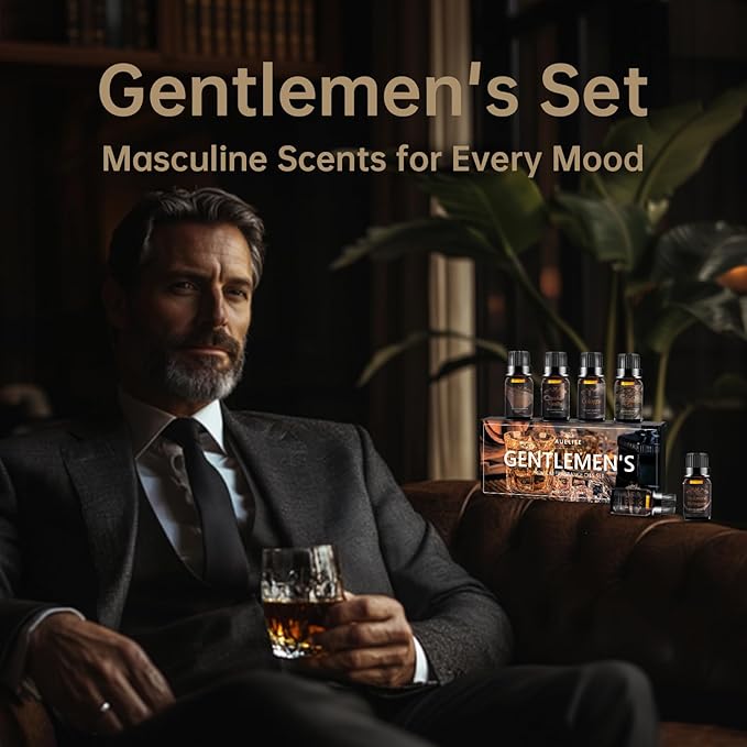 Men Essential Oils Set - 6 Premium Fragrance Oils for Diffusers for Home, Candles & Aromatherapy | Leather, Sandalwood, Cologne, Smoke Vanilla, Oak, Mahogany Scents | Gift Set for Men, Father's Day - Bloomnest