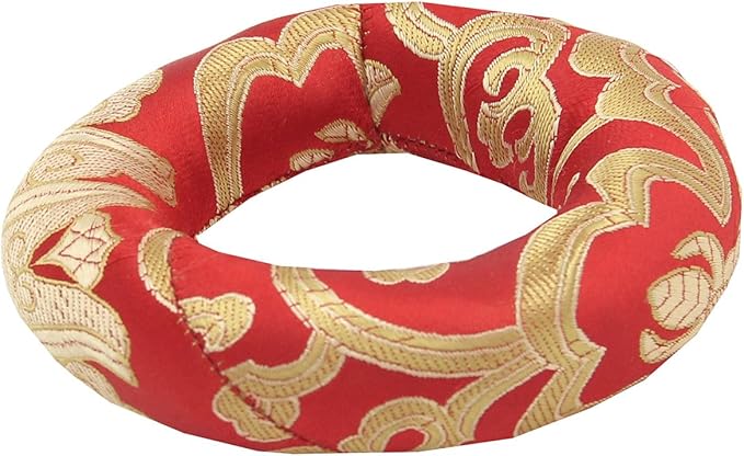 Silk Brocade Ring Cushion Pillow for Tibetan Singing Bowl Hand Made Nepal (Red) - Bloomnest