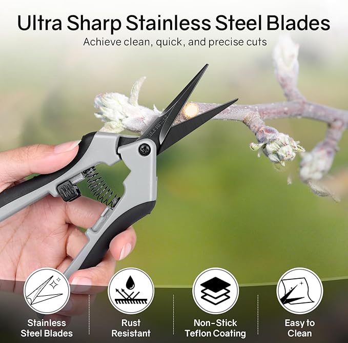 6.5" Ultra Sharp Pruning Shears - Professional Garden Scissors with Straight Stainless Steel Blades, Ergonomic Handle, Rust Resistant, Safety Lock, Trimming Scissors for Plants in Grow Tents,1-Pack - Bloomnest
