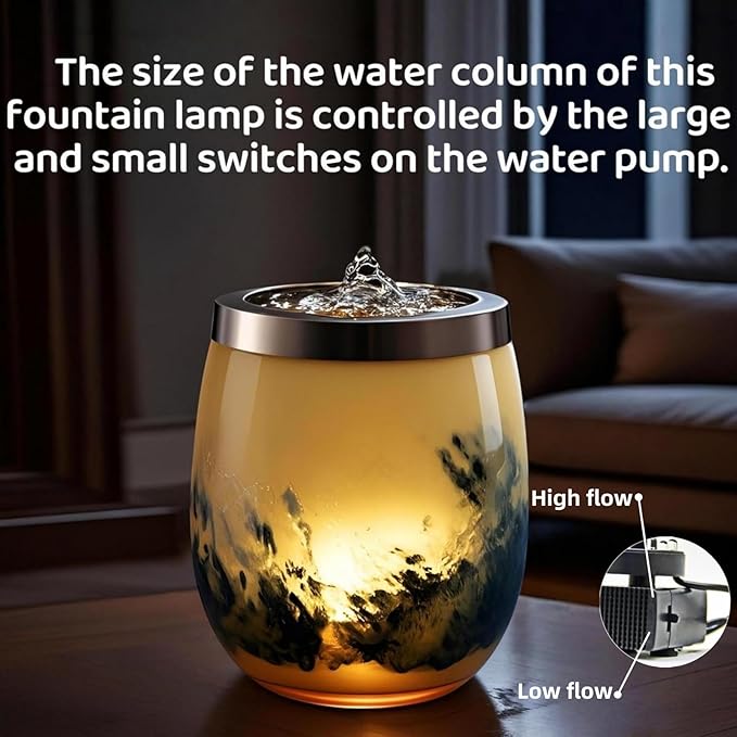 VOREEN Handblown Glass Tabletop Fountain - Art Glass Water Feature with Gentle Ambient Glow - Optional Aromatherapy for Home, Spa, Office Décor - Yellow - Bloomnest