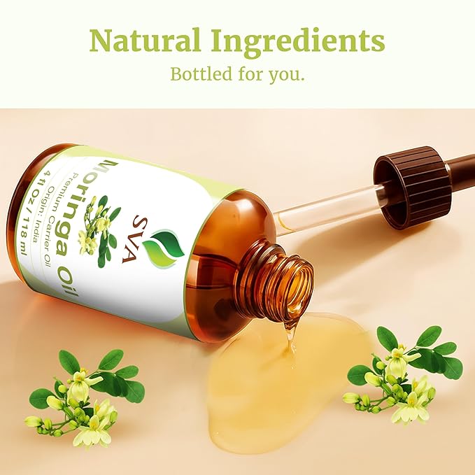 SVA Moringa Seed Oil - 4 Fl Oz – 100% Natural Cold Pressed Moringa Oil - for Face, Skin Care, Hair Care, Scalp Massage & Body Massage – Carrier Oil with Dropper - Bloomnest