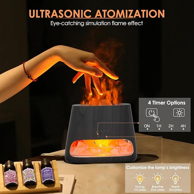 SALKING 2-in-1 Himalayan Salt Lamp & Ultrasonic Essential Oil Diffuser, Aromatherapy Diffuser Cool Mist Humidifier, Salt Therapy Lamp, Ambient Glow, 150ml (Black Wooden Grain) - Bloomnest