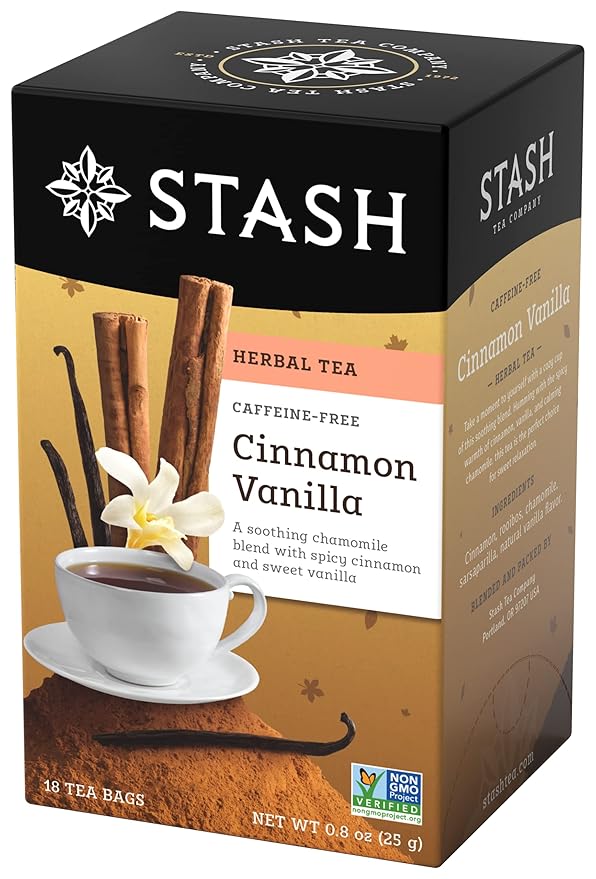 Stash Tea Cinnamon Vanilla Herbal Tea - Naturally Caffeine Free, Non-GMO Project Verified Premium Tea with No Artificial Ingredients, 18 Count (Pack of 6) - 108 Bags Total - Bloomnest