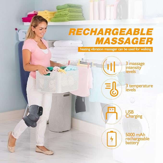 Cordless Knee Massager with Heat Vibration, Knee Heating Pad, Electric Heated Knee Brace Shoulder Heating Pads Elbow Wrap with 3 Heat Levels and Massage Modes - Bloomnest