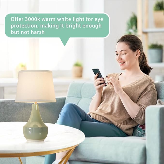 GyroVu Table Lamp Set of 2, 18.63” Ceramic Table Lamp Classic Beside Lamps Nightstand Lamp Modern Lamp for Living Room, Bedroom & Office Rocker Swtich Sage Green-LED Bulbs Included - Bloomnest